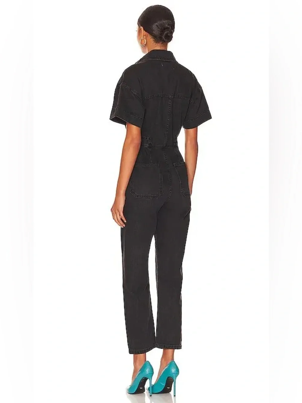 Free People We The Free Marci Jumpsuit Black Wash Denim Size XS